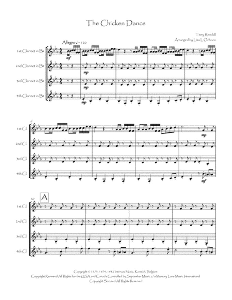 The Chicken Dance Clarinet Quartet scores gallery preview page 4