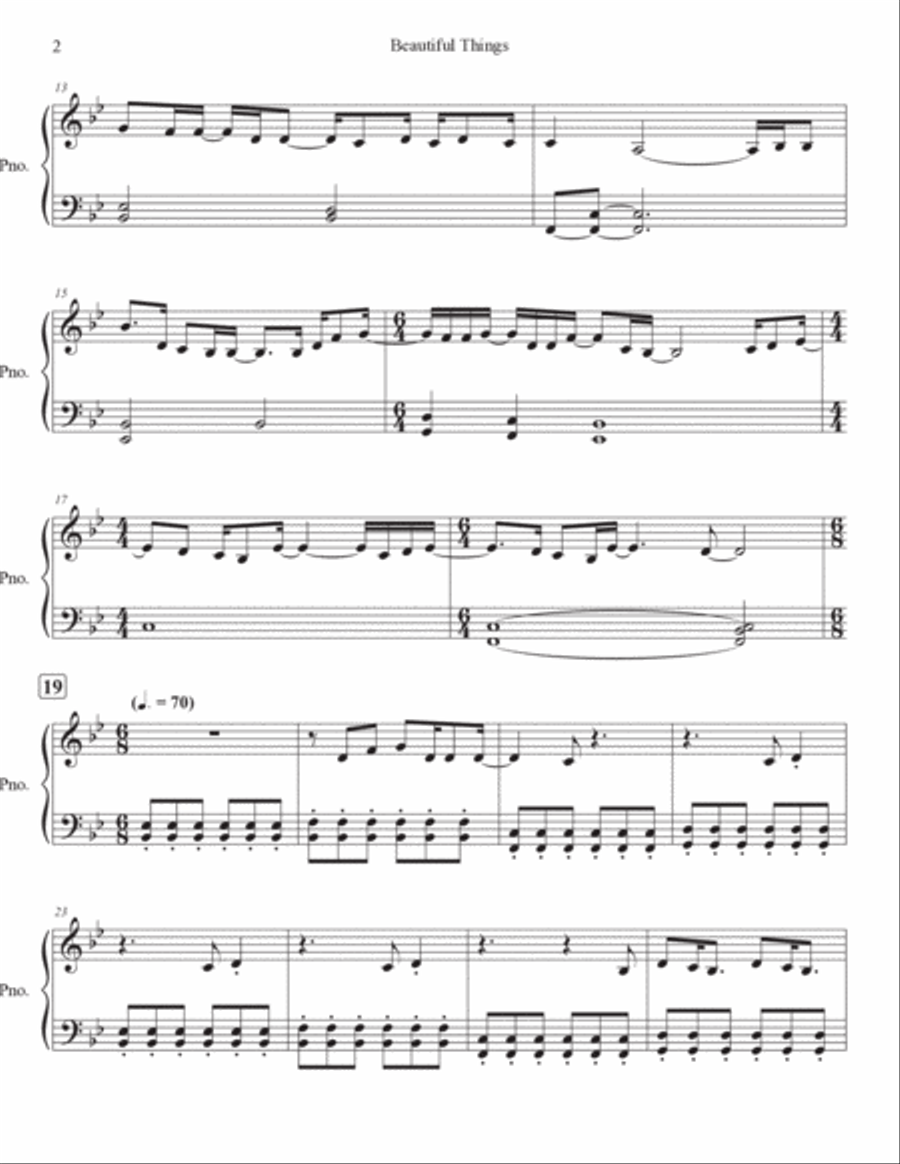 Beautiful Things Piano Solo scores gallery preview page 2