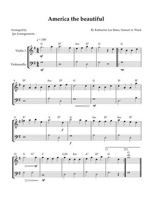 America The Beautiful - duet for Violin and Cello (+CHORDS)