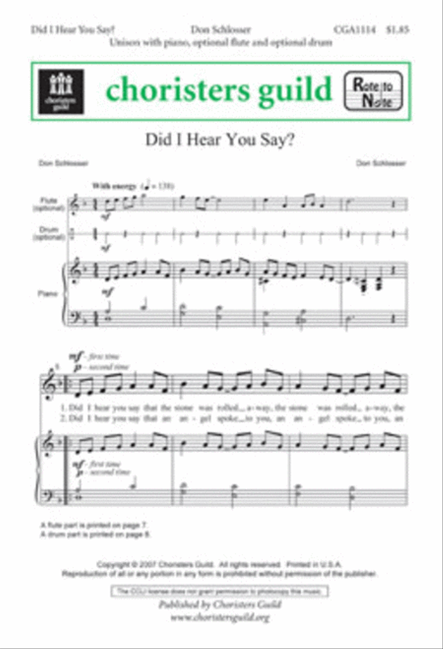 Did I Hear You Say Unison Choir scores gallery preview page 1