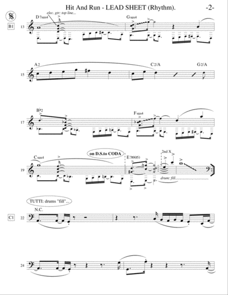 Hit And Run (Lead Sheet) Electric Guitar scores gallery preview page 2