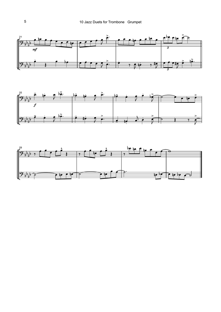 10 Jazz Duets for Trombone Trombone Duet scores gallery preview page 6