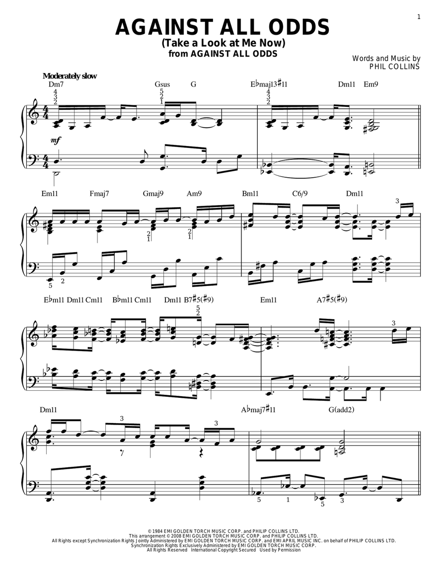 Against All Odds (Take A Look At Me Now) [Jazz version] (arr. Brent Edstrom) Piano Solo scores gallery preview page 1