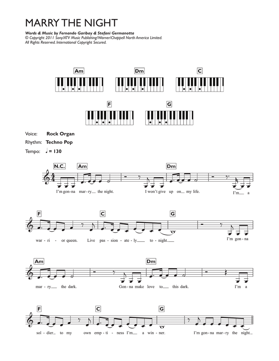Marry The Night Piano Solo scores gallery preview page 1