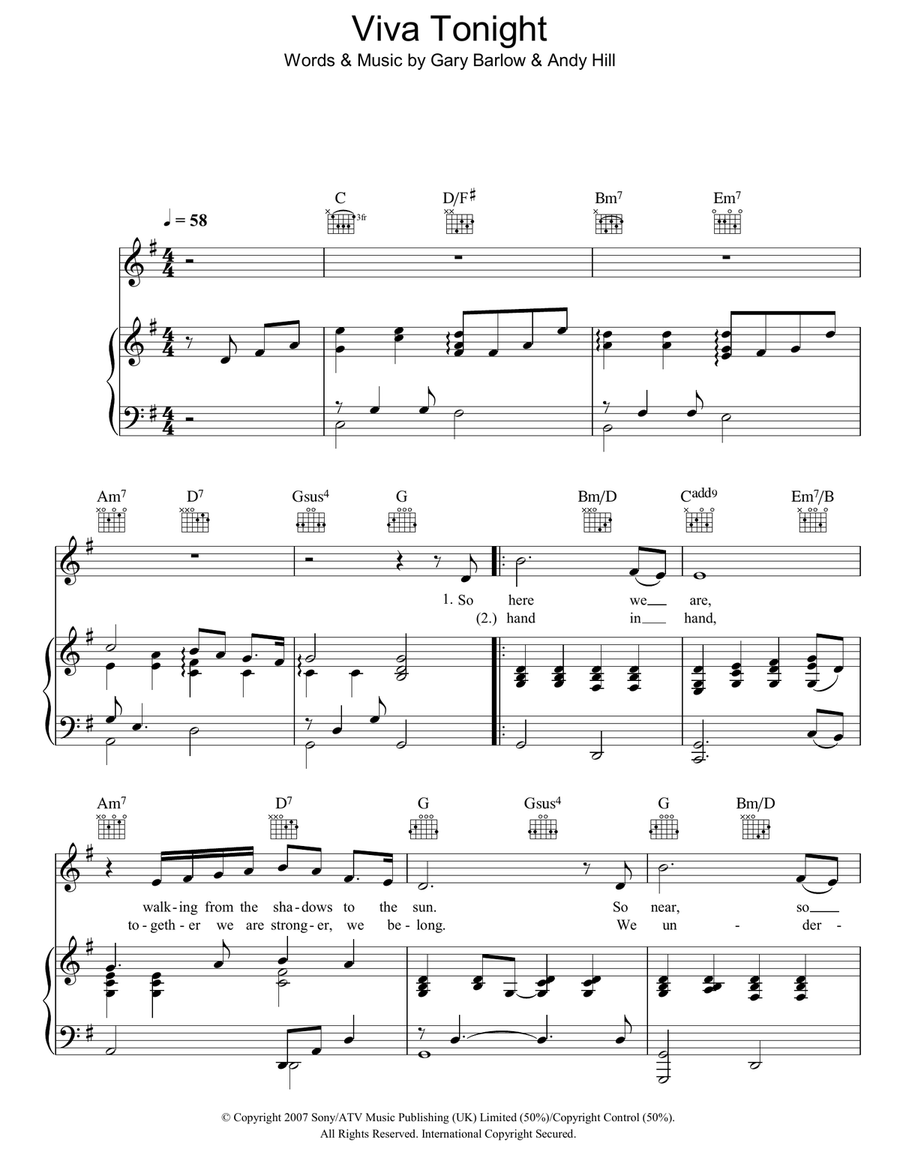 Viva Tonight Piano, Vocal, Guitar scores gallery preview page 1