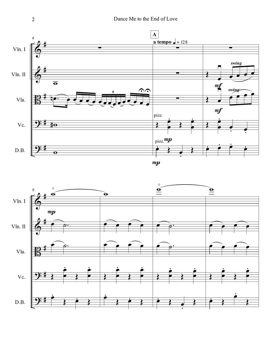Dance Me To The End Of Love String Quintet scores gallery preview page 5