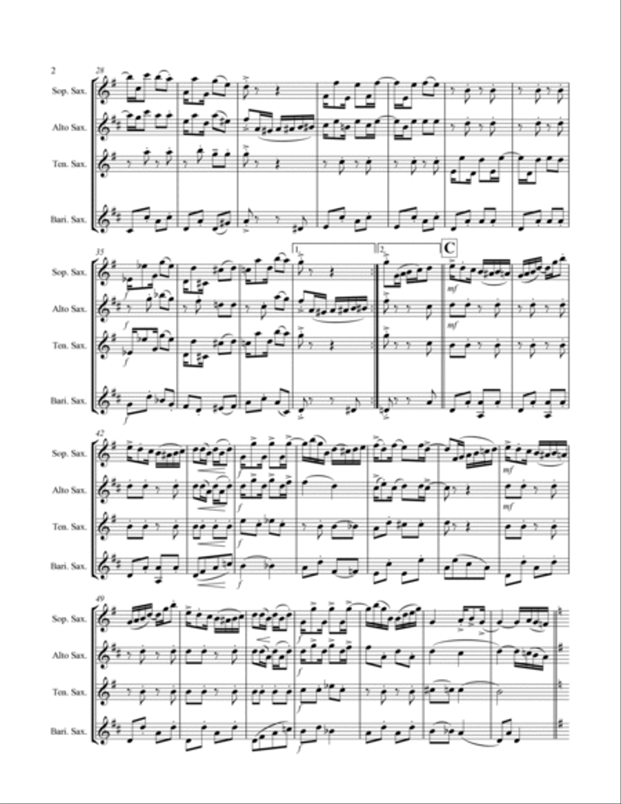 Joplin - “Pineapple Rag” (for Saxophone Quartet SATB) Saxophone Quartet scores gallery preview page 3