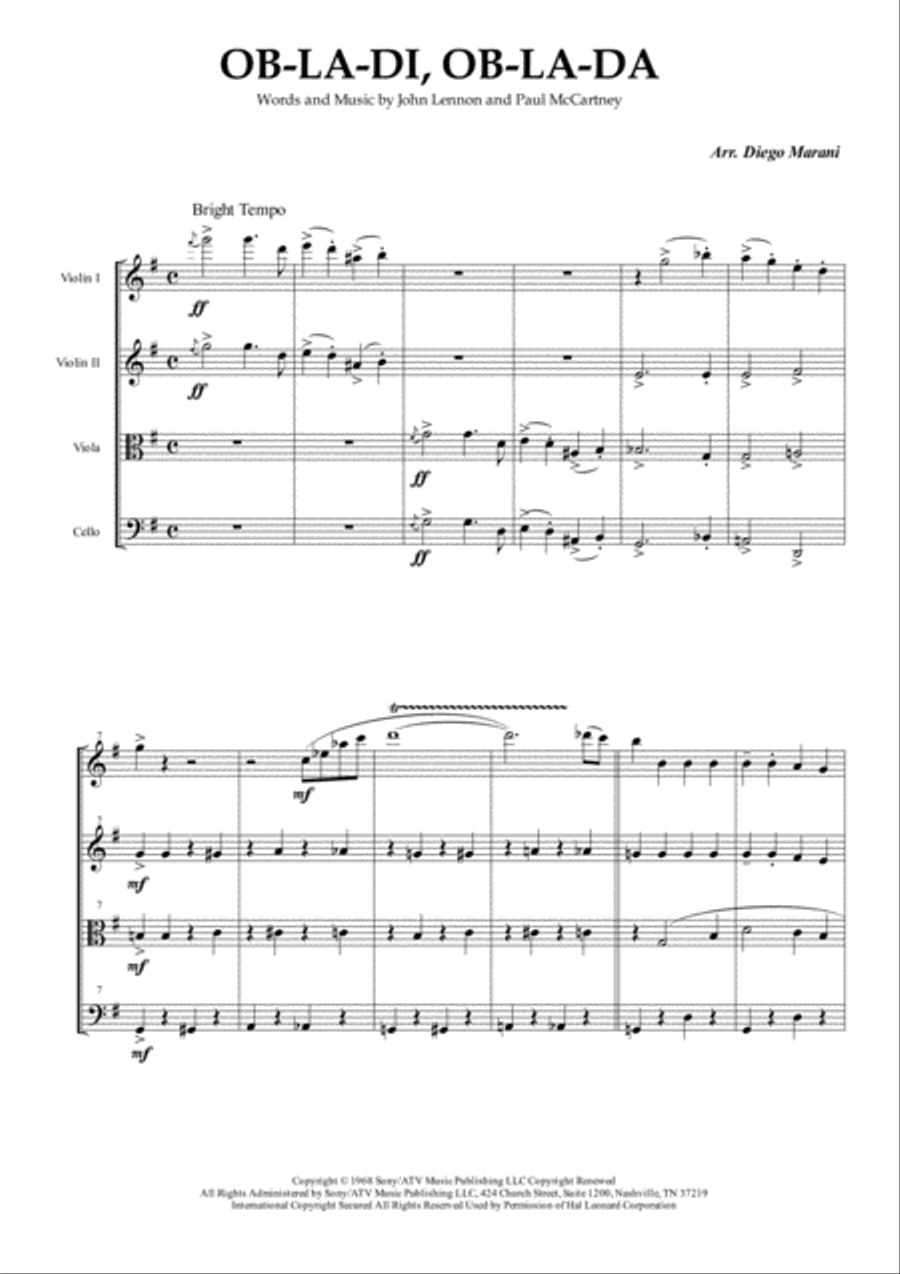 Ob-La-Di, Ob-La-Da String Quartet scores gallery preview page 3