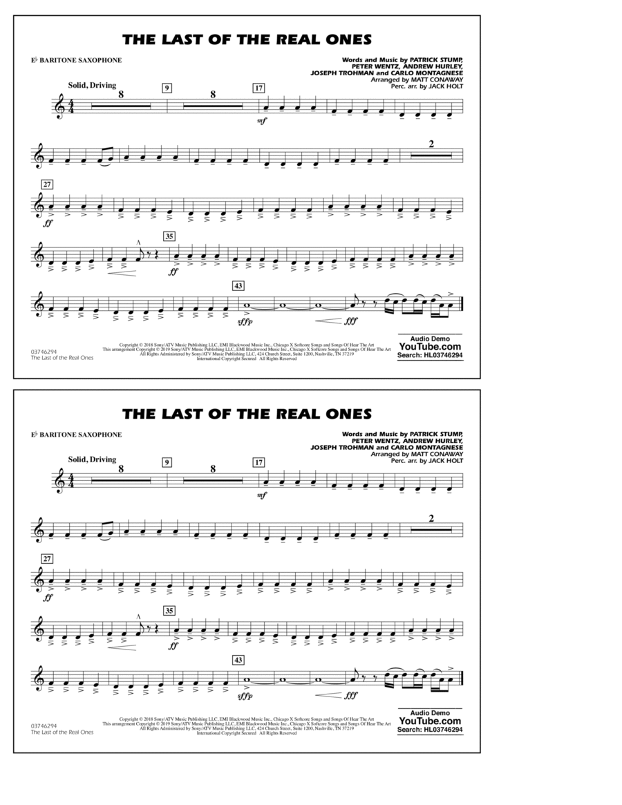 Last of the Real Ones (arr. Matt Conaway) - Eb Baritone Sax Baritone Saxophone scores gallery preview page 1