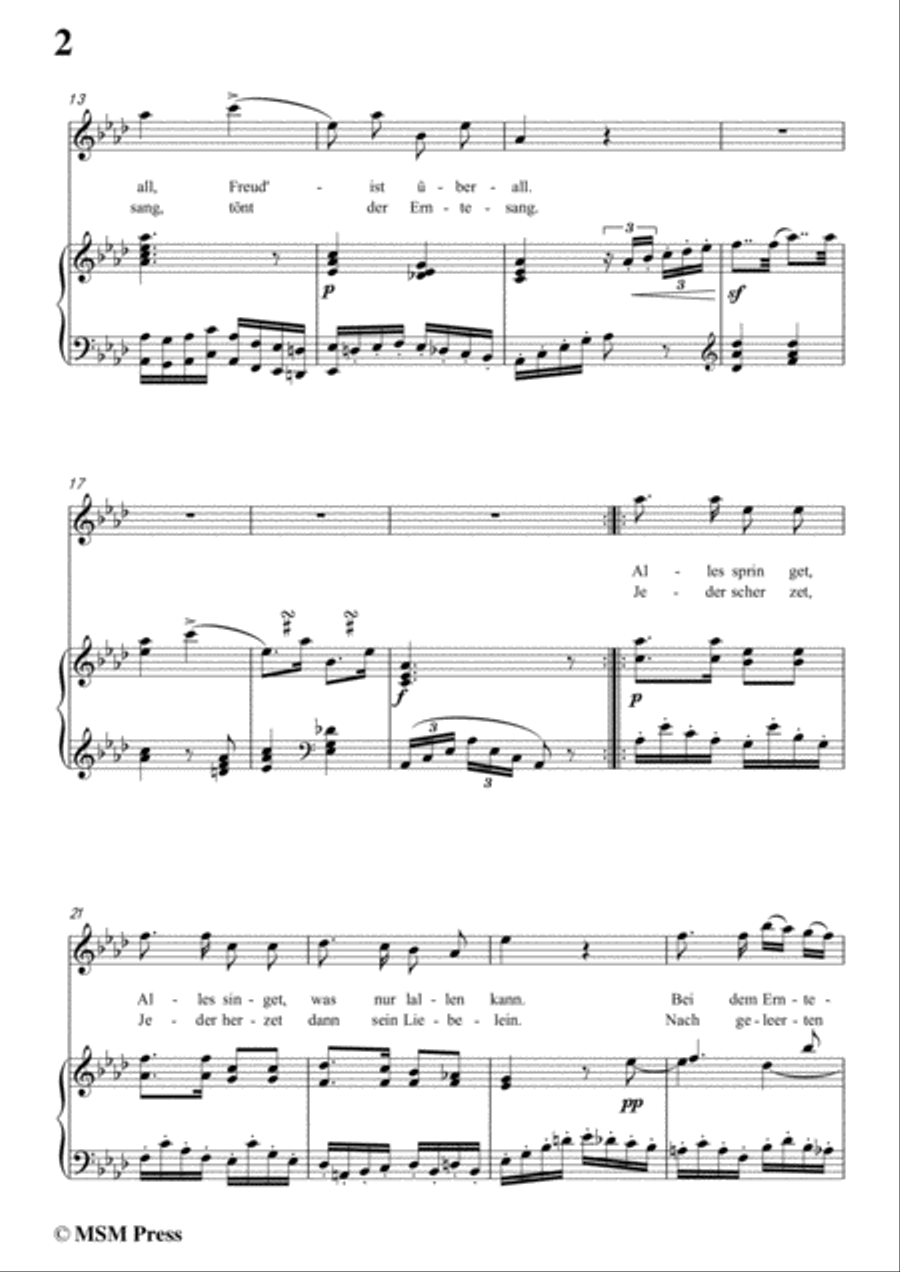 Schubert-Erntelied,in A flat Major,for Voice&Piano Voice scores gallery preview page 4