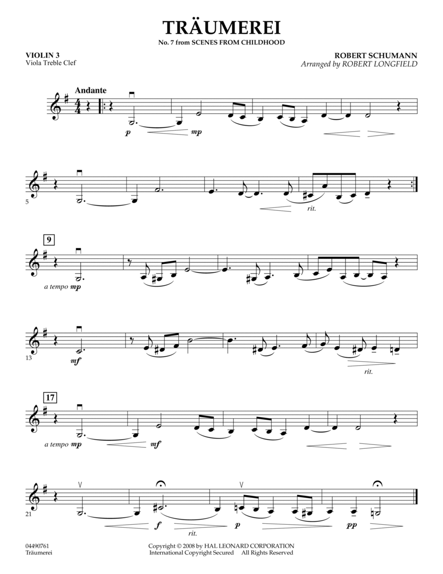 Traumerei - Violin 3 (Viola Treble Clef)