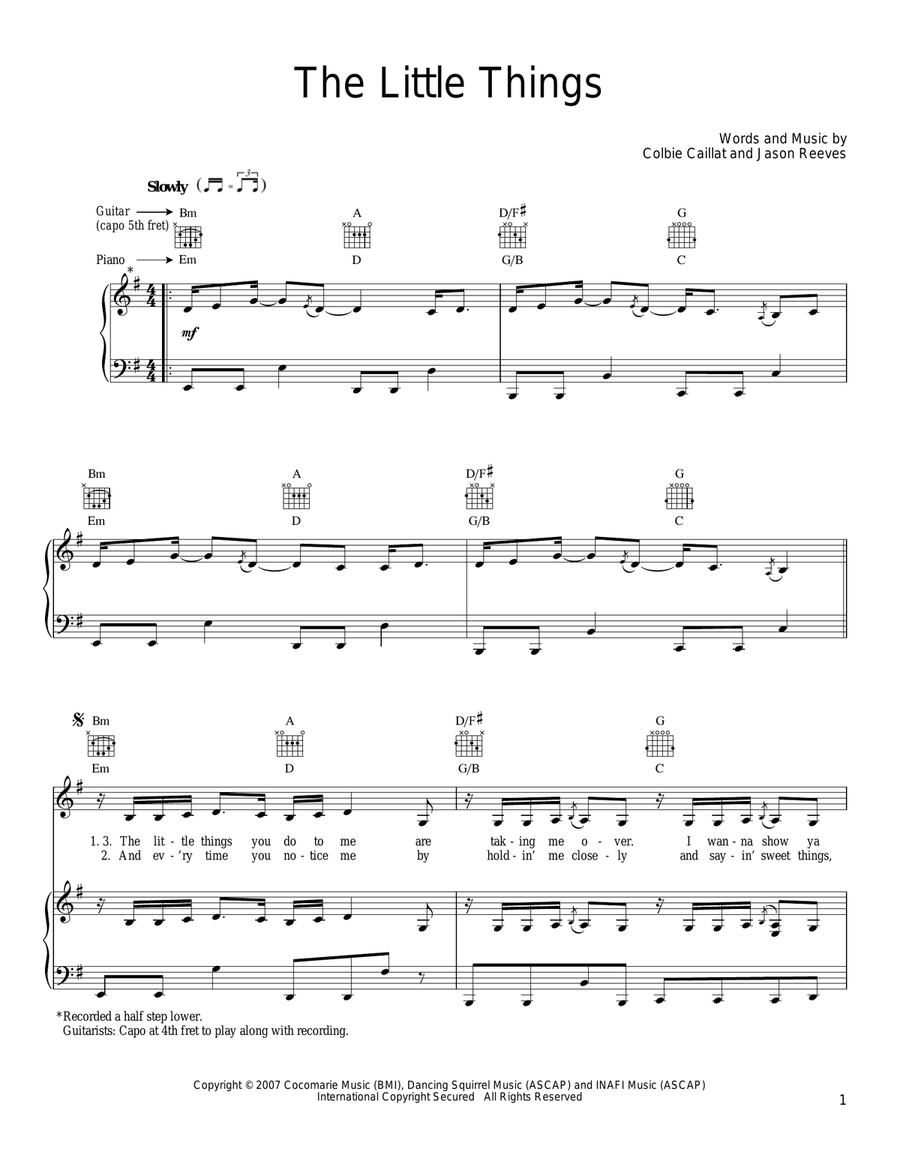 The Little Things Piano, Vocal, Guitar scores gallery preview page 1