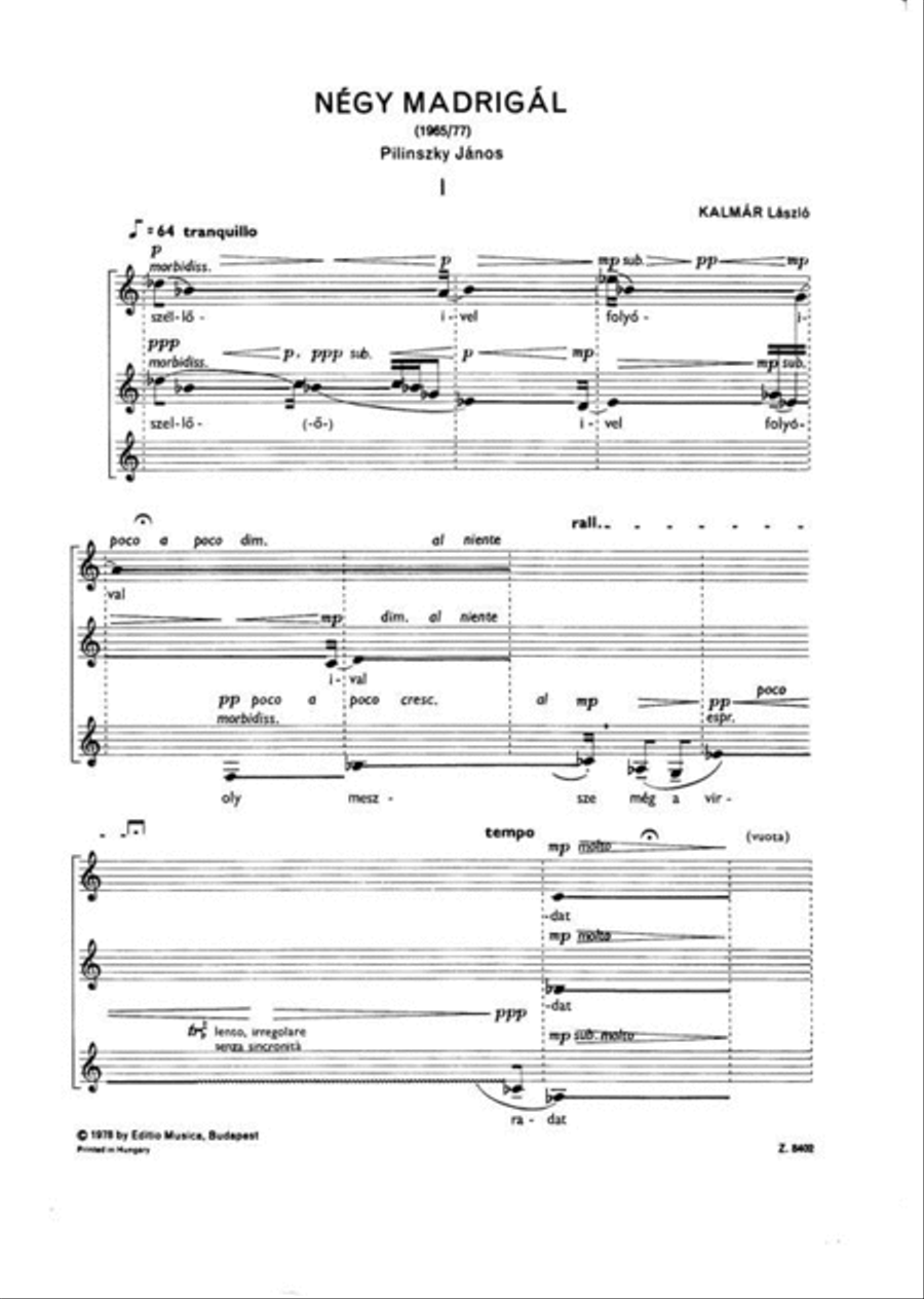 Négy madrigál A Cappella scores gallery preview page 3