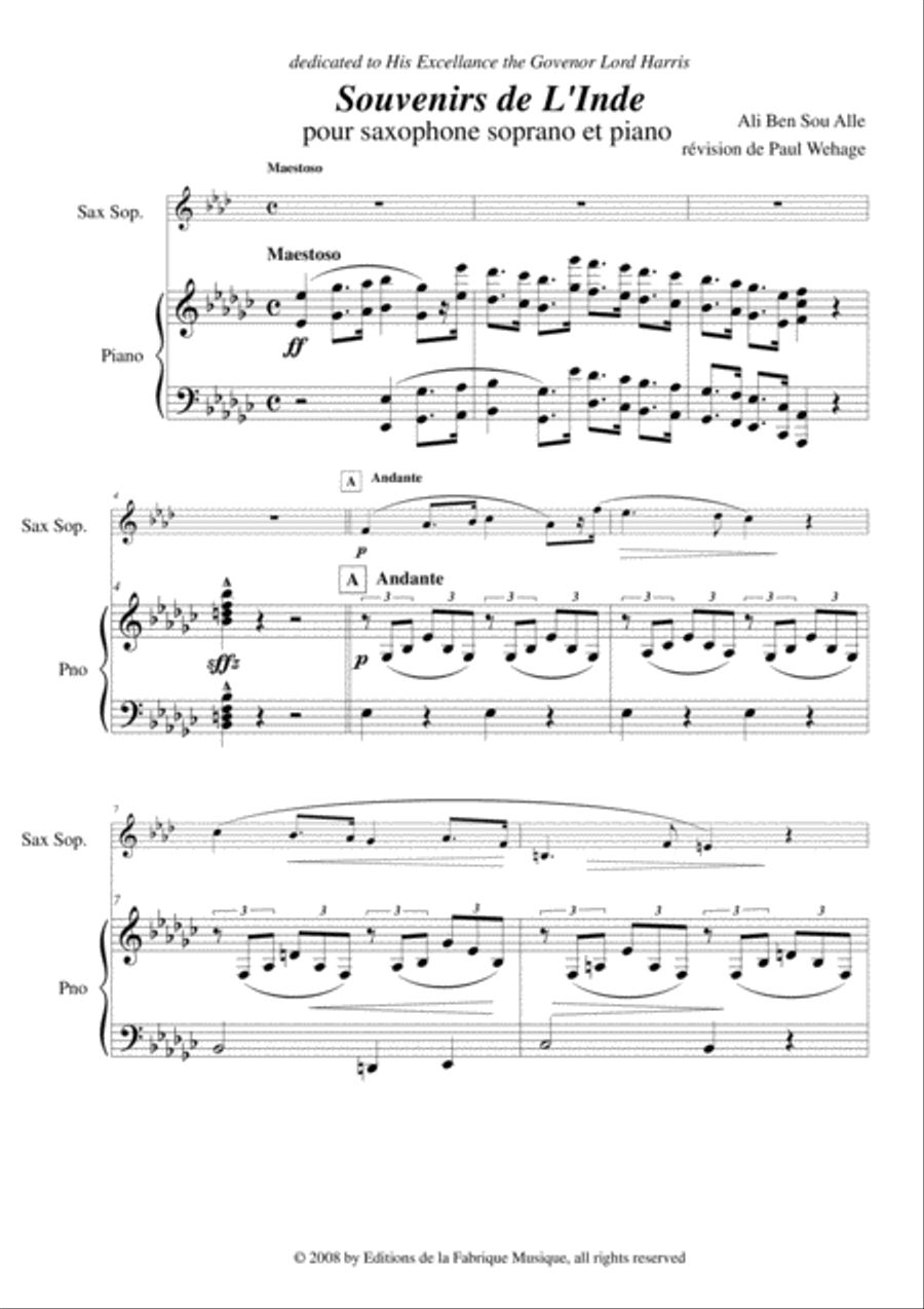 Ali Ben Sou Alle :Souvenirs de l'Inde Andante, Air Malabar varié et Polonnaise for soprano saxophone Soprano Saxophone scores gallery preview page 2
