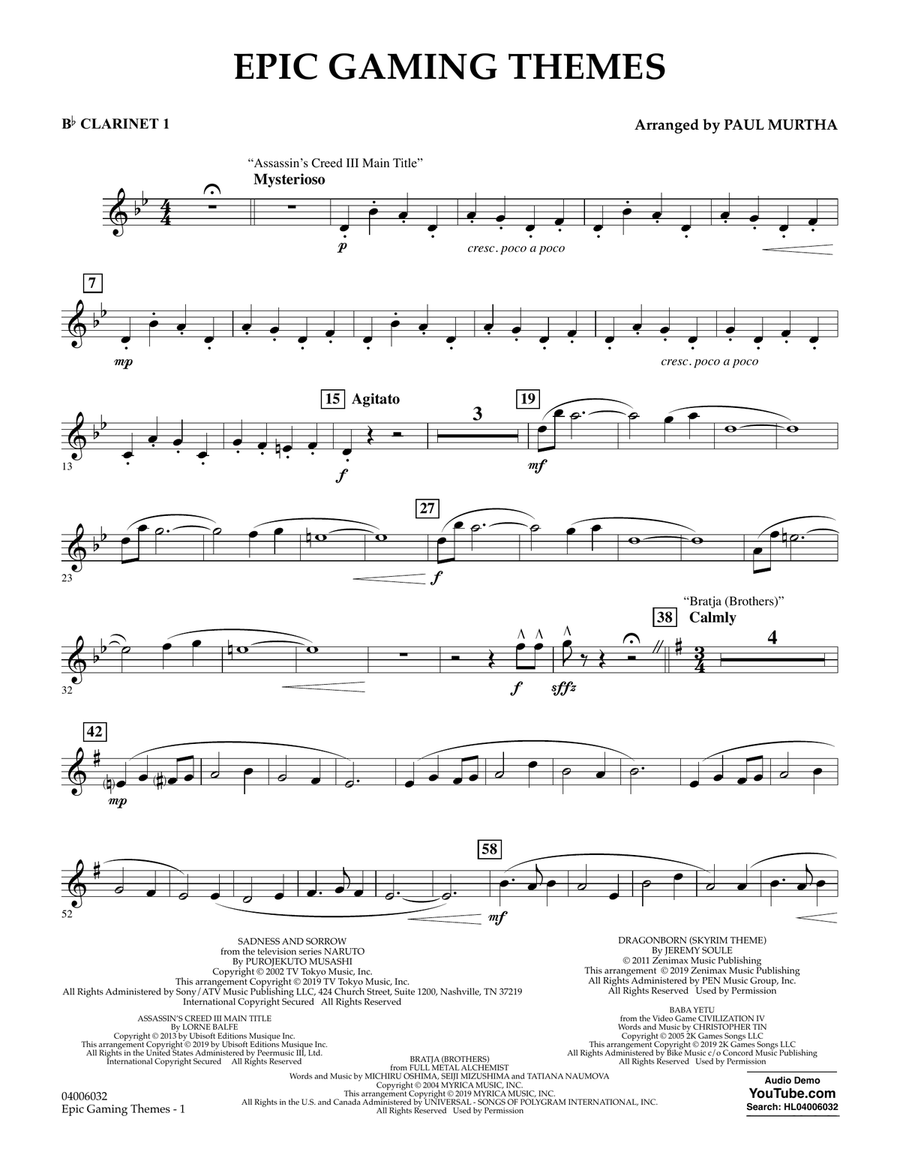 Epic Gaming Themes - Bb Clarinet 1 Concert Band scores gallery preview page 1