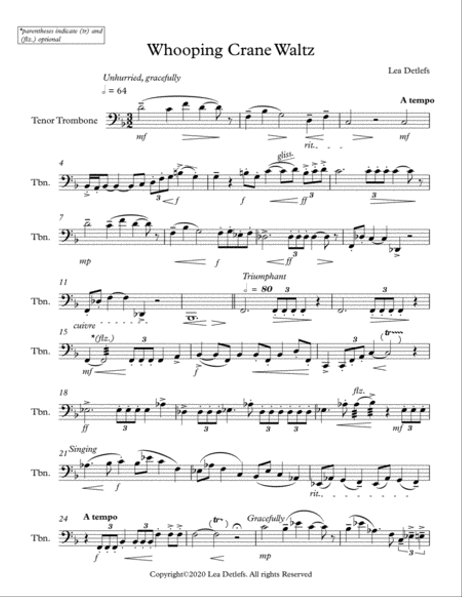 Whooping Crane Waltz (for Trombone with F attachment) Trombone Solo scores gallery preview page 2