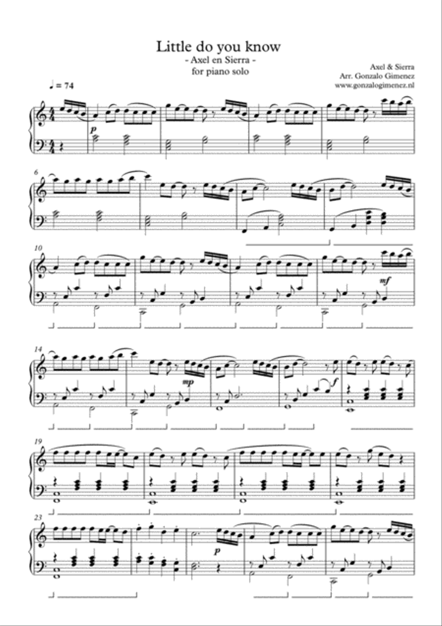 Little Do You Know Piano Solo scores gallery preview page 1