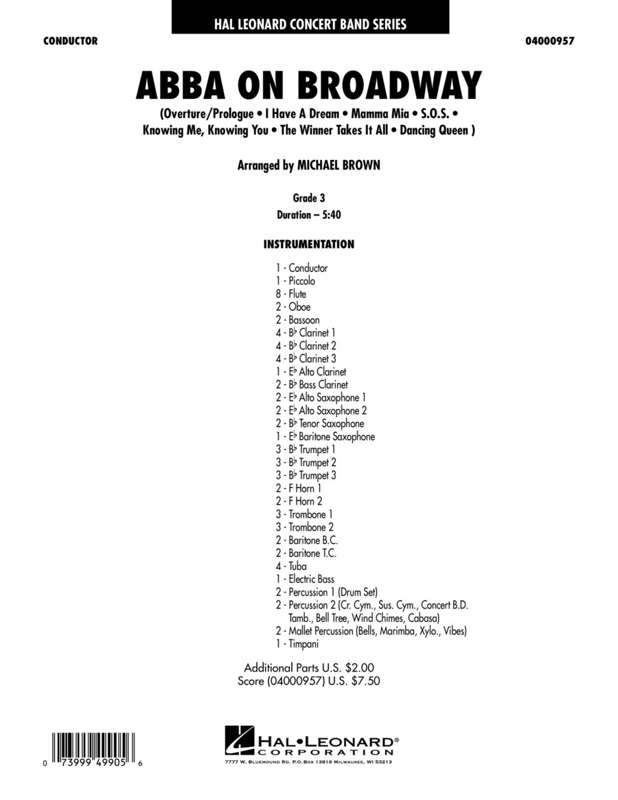 ABBA on Broadway (arr. Michael Brown) - Full Score Concert Band scores gallery preview page 1