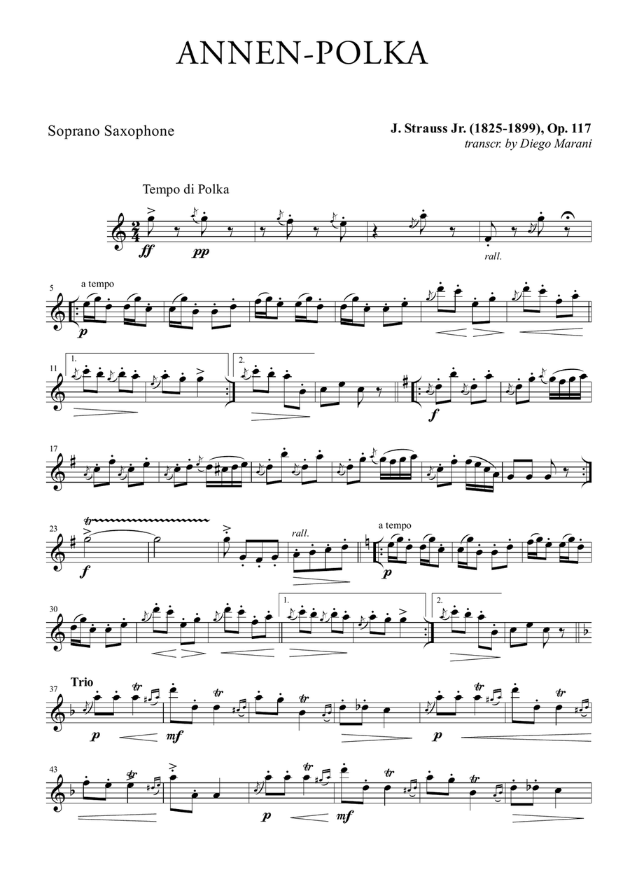Annen-Polka for Saxophone Quartet Saxophone Quartet scores gallery preview page 1