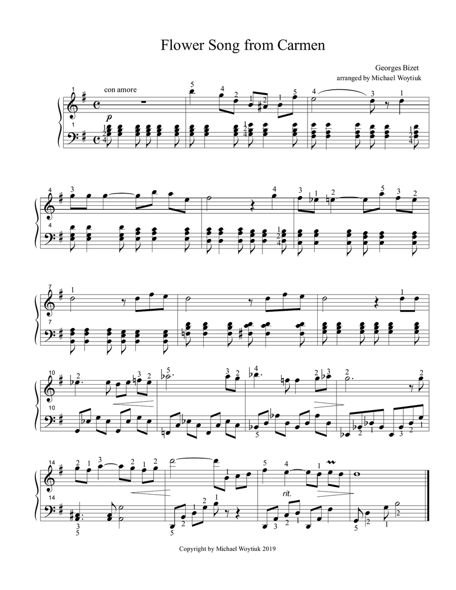Flower Song from Carmen Piano Solo scores gallery preview page 1