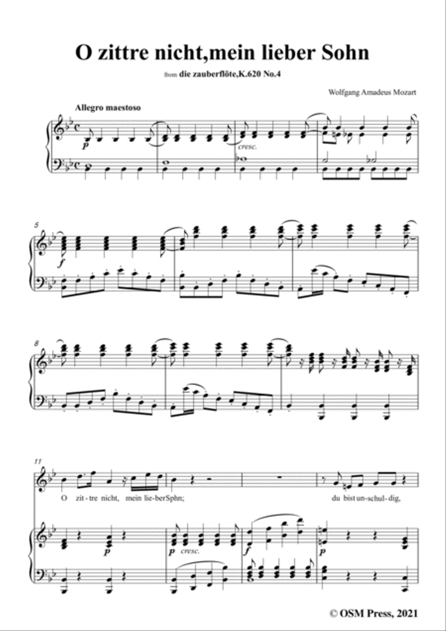 Mozart-Recitativo ed Aria:O zittre nicht,mein lieber Sohn,K.620 No.4,in B flat Major,from 'Die Zaube Voice Solo scores gallery preview page 3