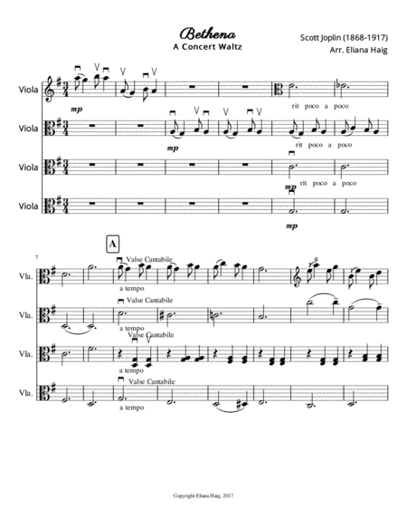 Bethena: Scott Joplin's Ragtime Waltz for Viola Ensemble image number null