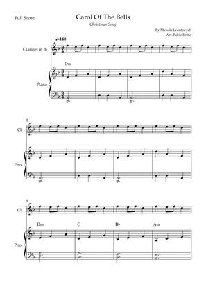 Carol Of The Bells (Christmas Song) for Clarinet in Bb Solo and Piano Accompaniment with Chords