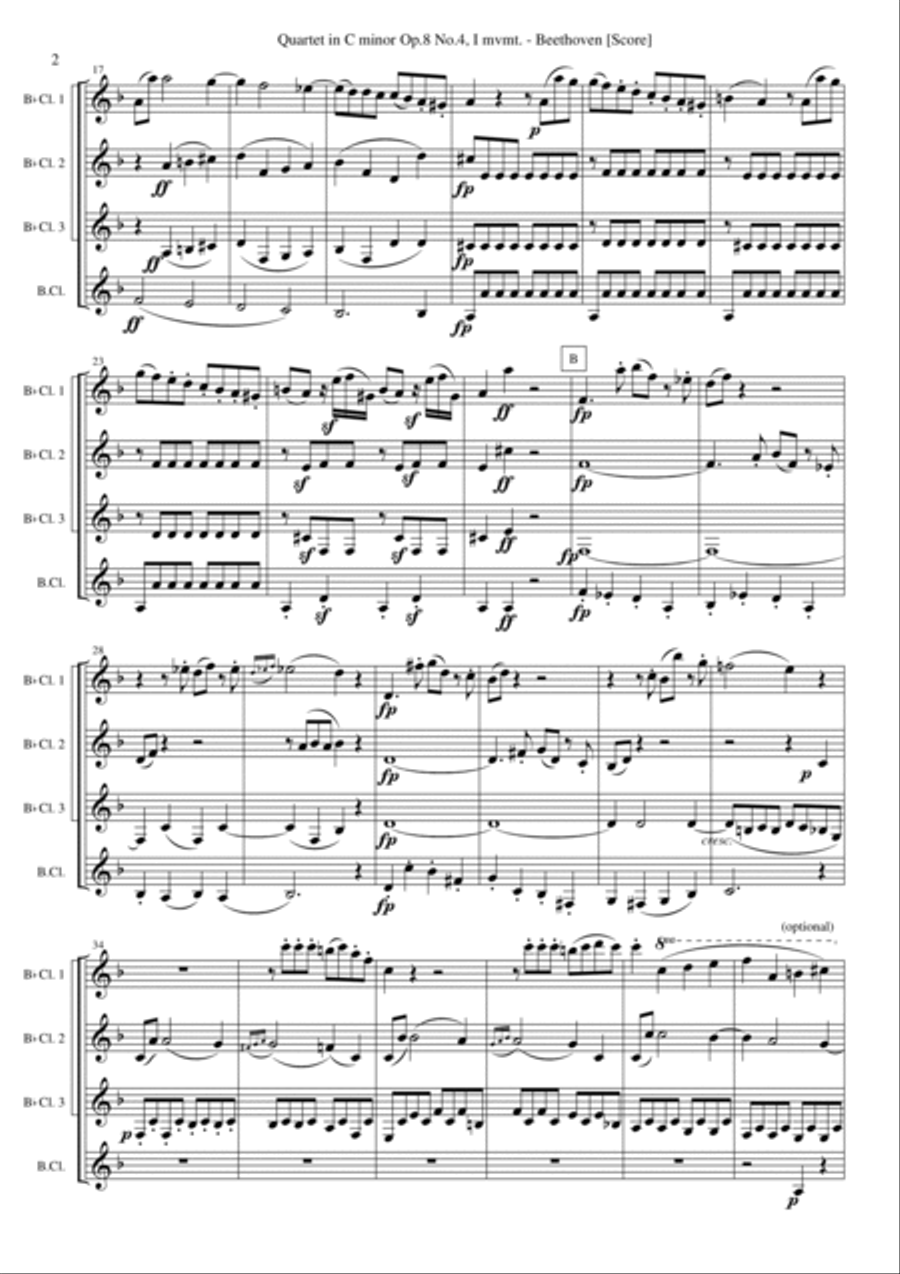Quartet in C minor, Op.8 No.4, mvmt.1 (Clarinet Quartet) Clarinet Quartet scores gallery preview page 2