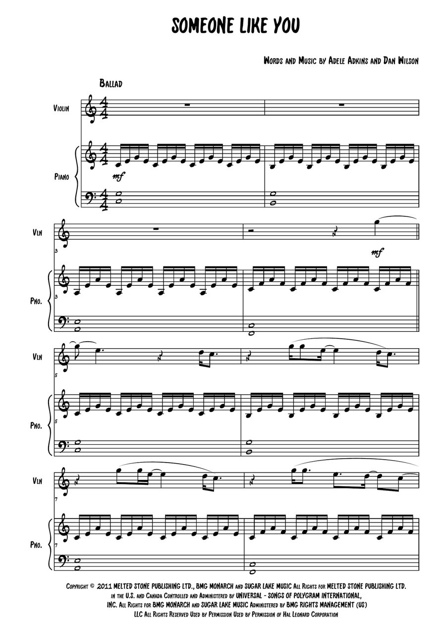 Someone Like You Someone Like You Violin Solo scores gallery preview page 1