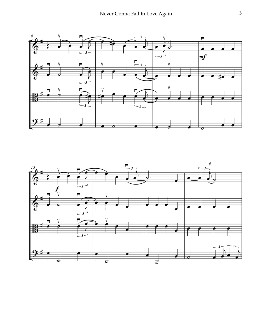 Never Gonna Fall In Love Again String Quartet scores gallery preview page 3