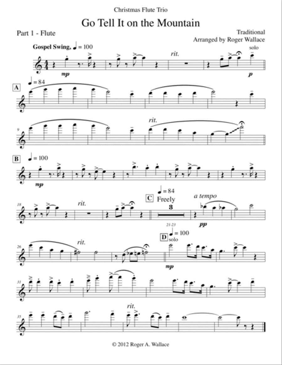 Go Tell It on the Mountain (Flute Trio) Woodwind Trio scores gallery preview page 5