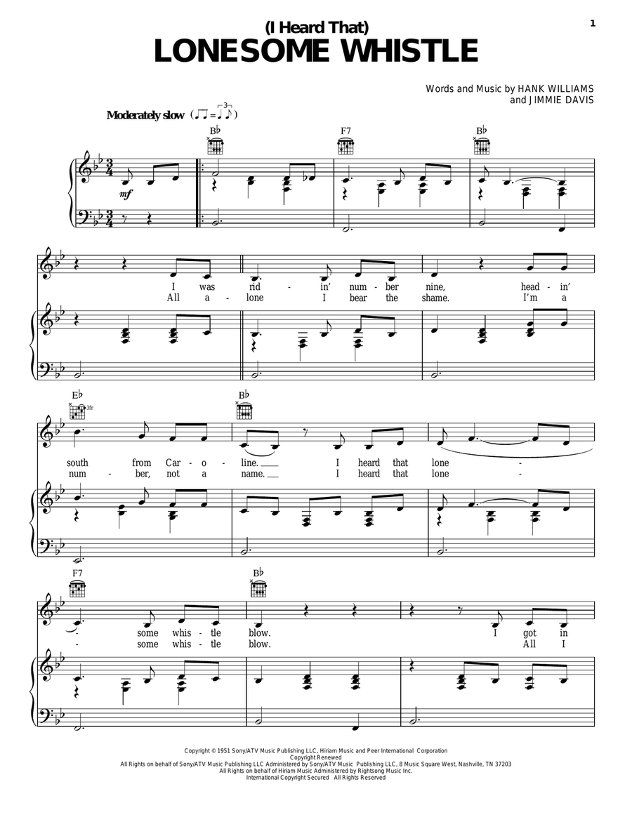 (I Heard That) Lonesome Whistle Piano, Vocal, Guitar scores gallery preview page 1