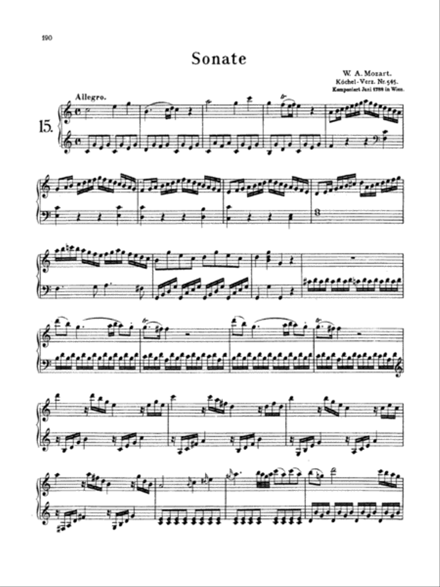 Mozart: Piano Sonata No. 15 in C Major Piano Solo scores gallery preview page 1