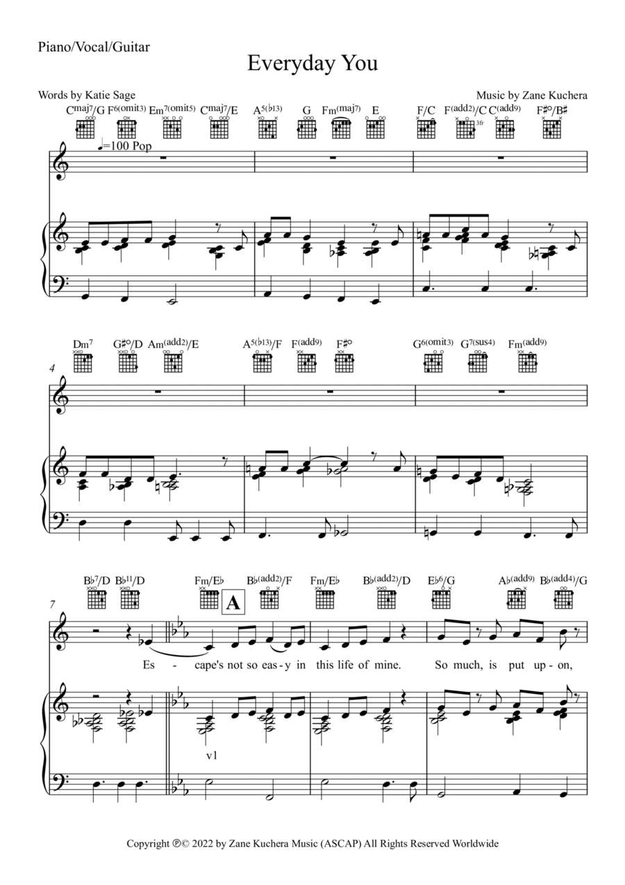 Everyday You Piano, Vocal, Guitar scores gallery preview page 1