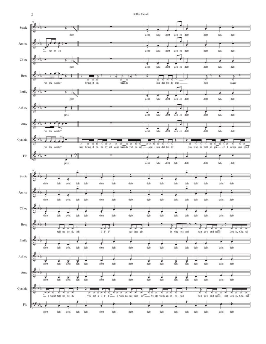 Medley: Run The World (Girls) with Where Them Girls At and Flashlight SSAA scores gallery preview page 2