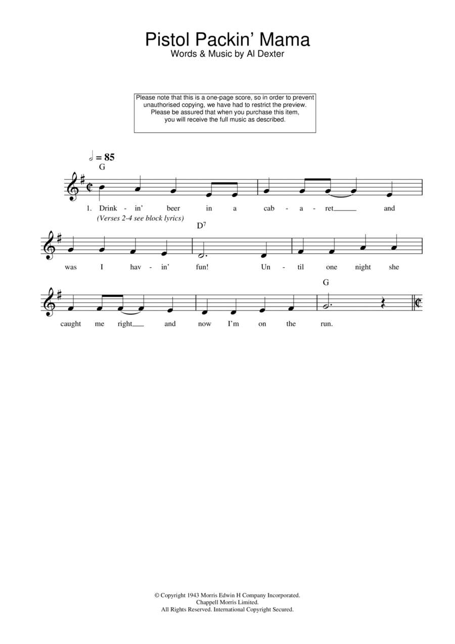 Pistol Packin' Mama Pistol Packin' Mama Piano scores gallery preview page 1