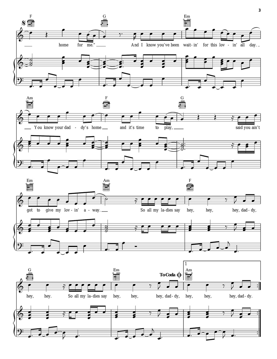 Hey Daddy (Daddy's Home) Piano, Vocal, Guitar scores gallery preview page 3