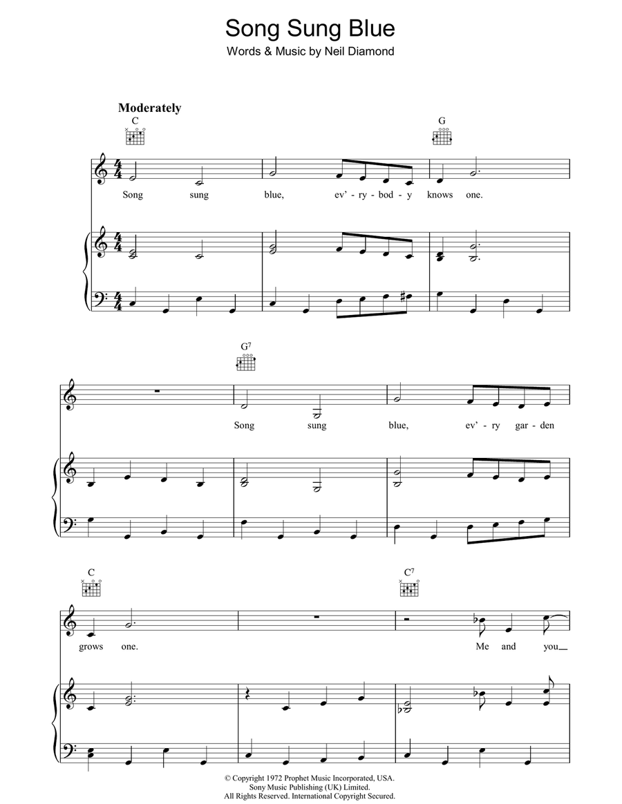 Song Sung Blue Piano, Vocal, Guitar scores gallery preview page 1