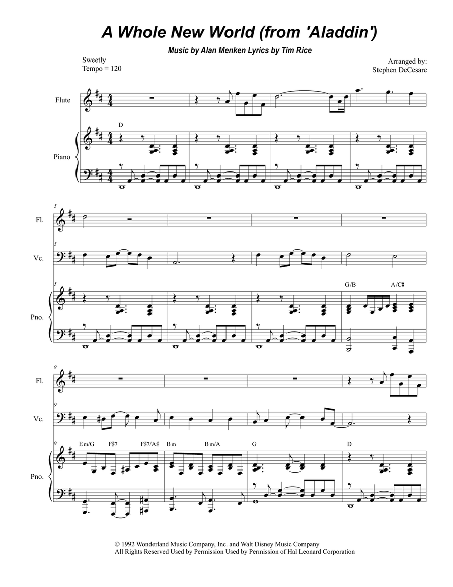 A Whole New World (from 'Aladdin') Piano Trio scores gallery preview page 1