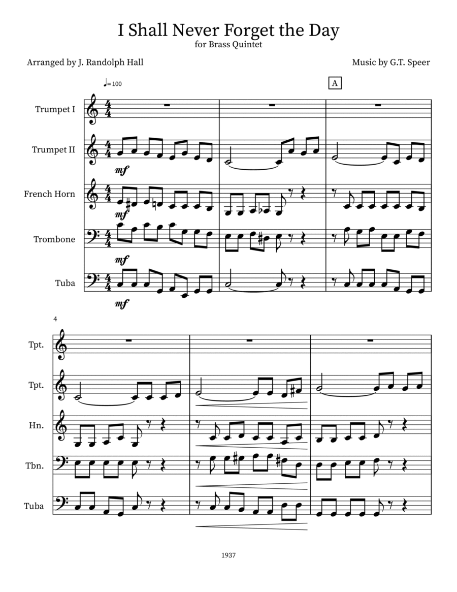 I Shall Never Forget the Day Small Ensemble scores gallery preview page 1