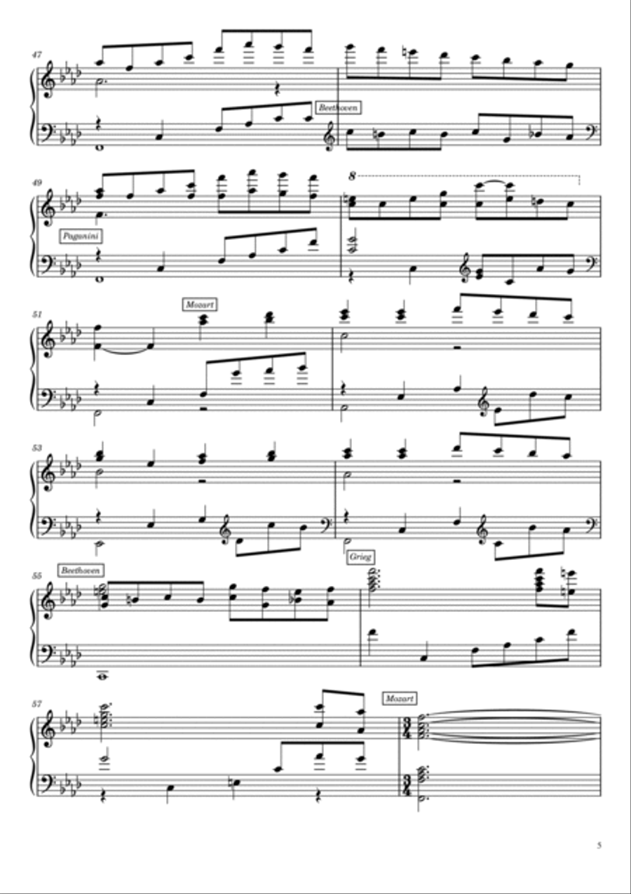 Classical Music Mashup - Variation For Piano Solo - Beethoven,Chopin,Bach,Mozart...... Piano Solo scores gallery preview page 5