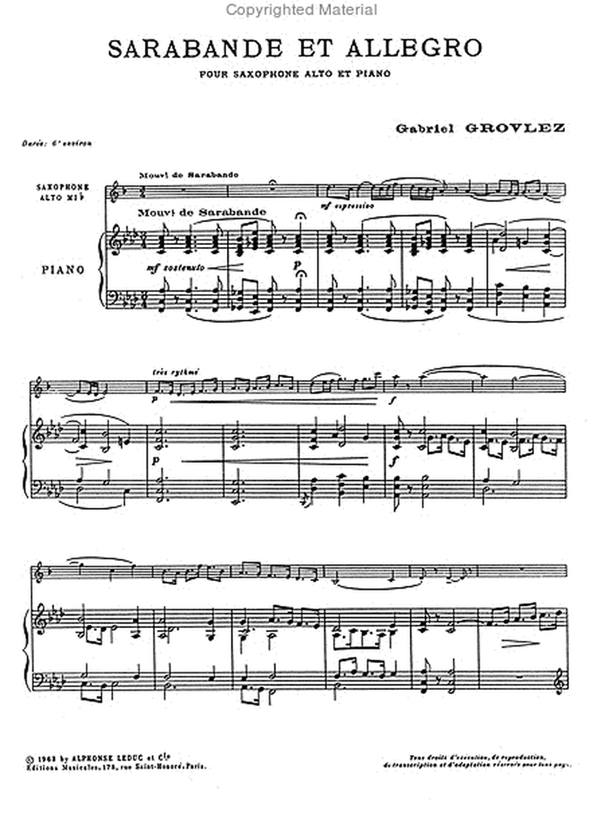 Sarabande et Allegro - Saxophone Mib et Piano