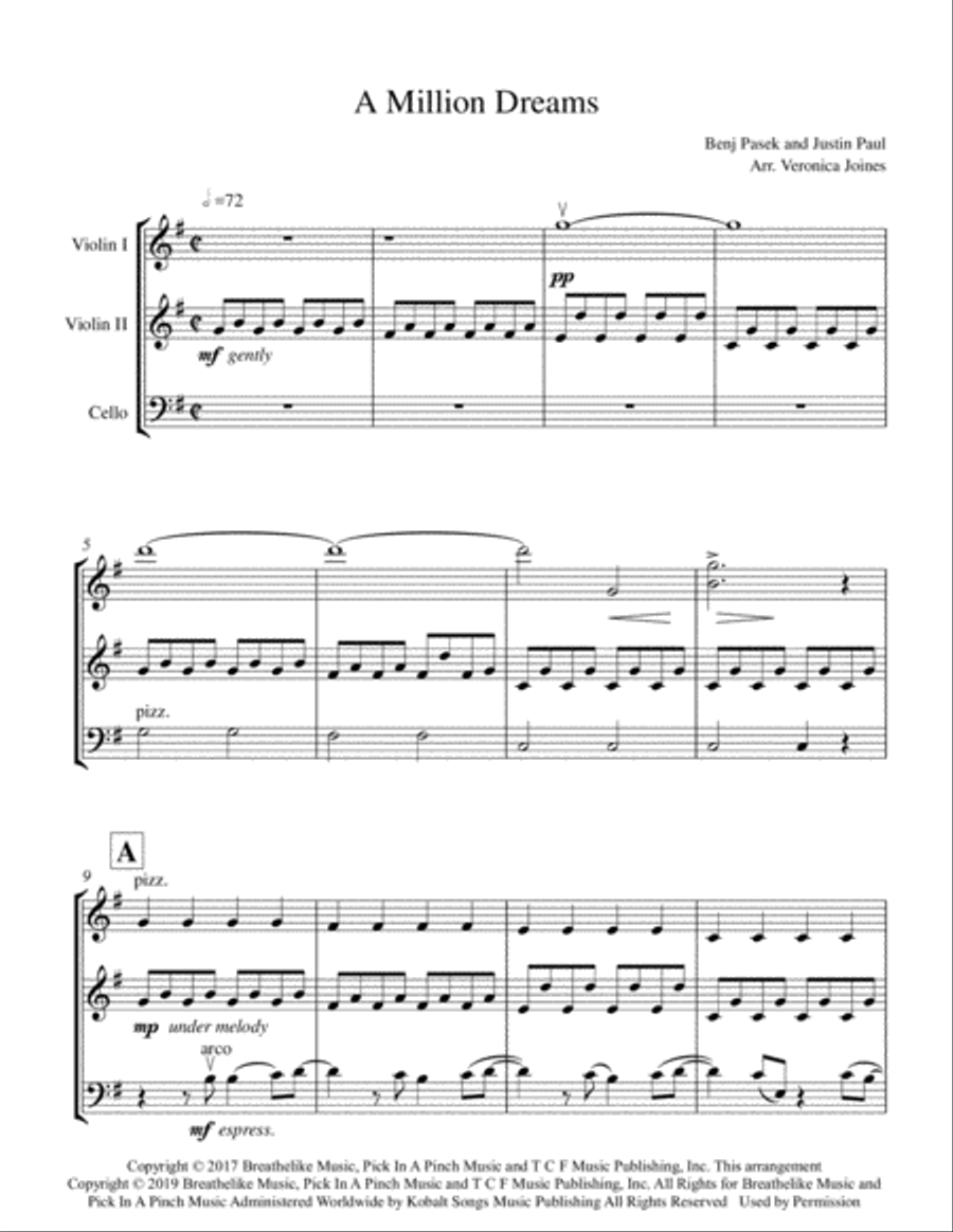 A Million Dreams String Trio scores gallery preview page 2