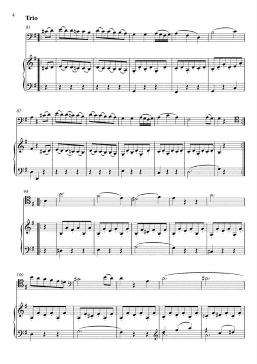 Minuet K575 Mozart Cello Piano duet Cello Solo scores gallery preview page 4