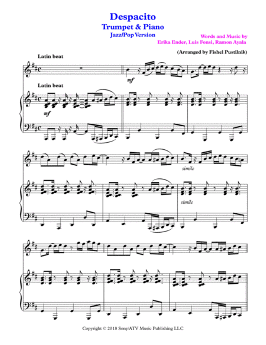 Despacito Trumpet Solo scores gallery preview page 2