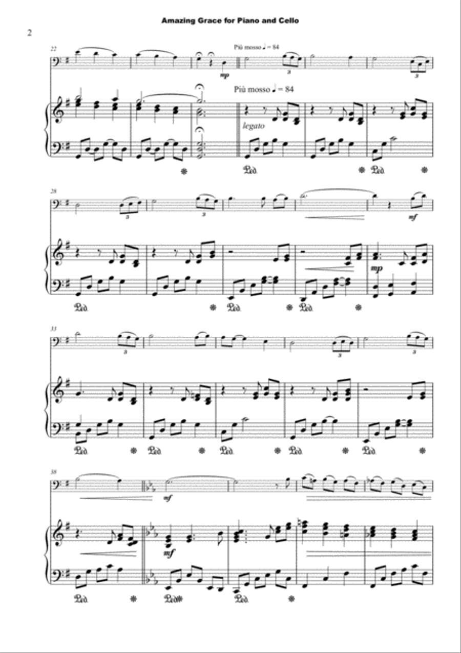 Amazing Grace, Concert Solo for Cello and Piano Piano scores gallery preview page 2