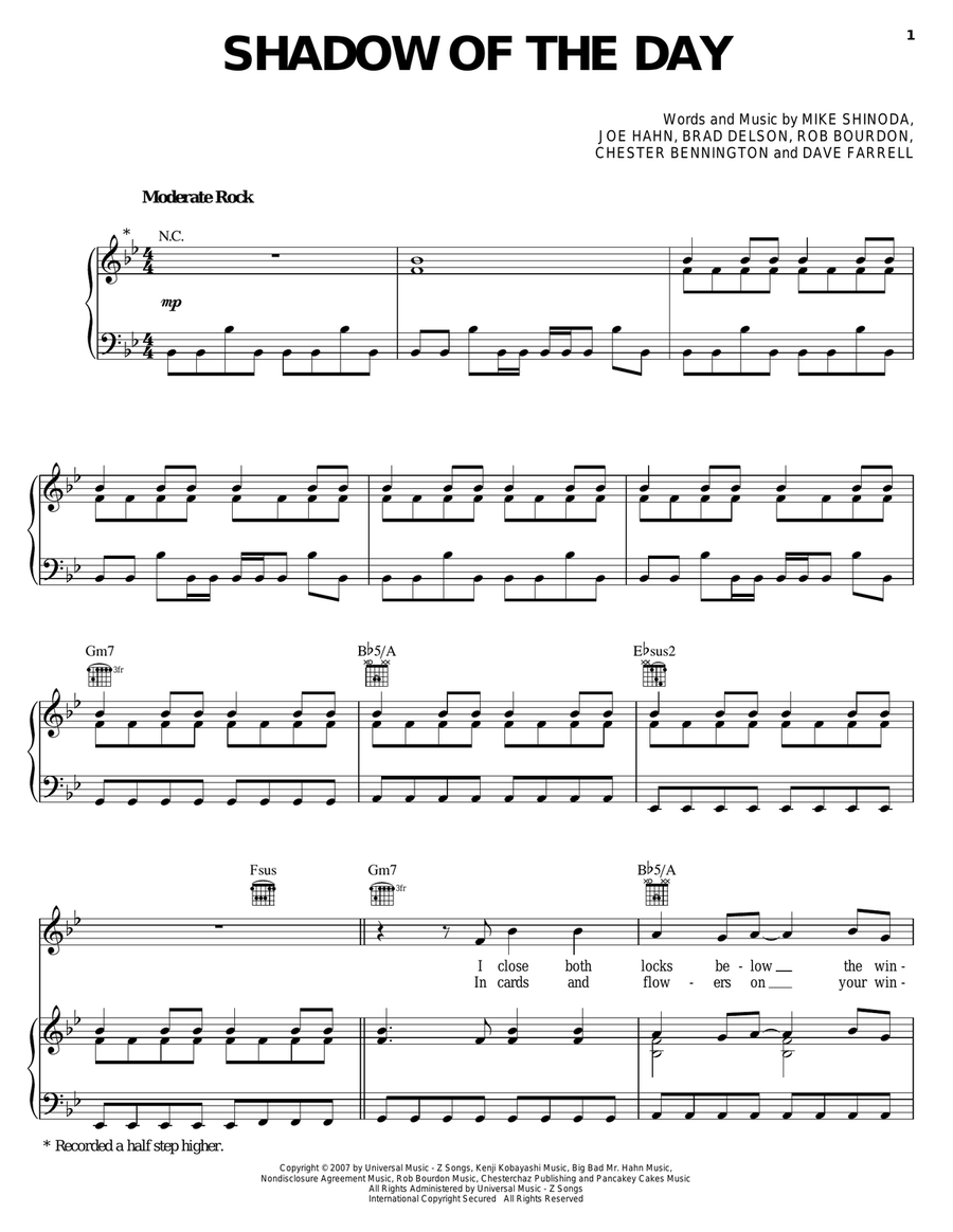 Shadow Of The Day Piano, Vocal, Guitar scores gallery preview page 1