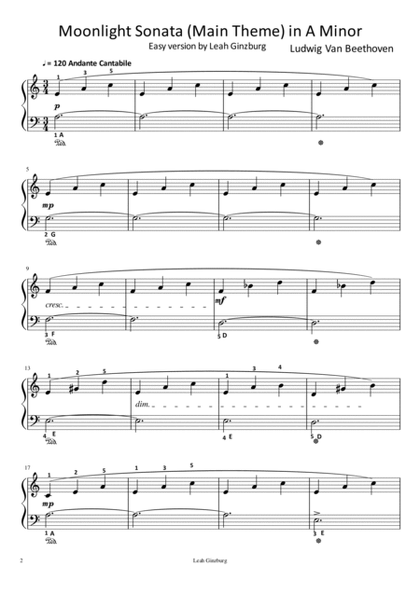 "Moonlight Sonata by L.V. Beethoven" (Main Theme) in A Minor