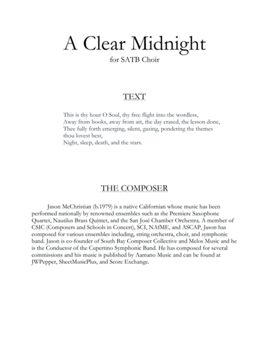 A Clear Midnight - for SATB Choir image number null