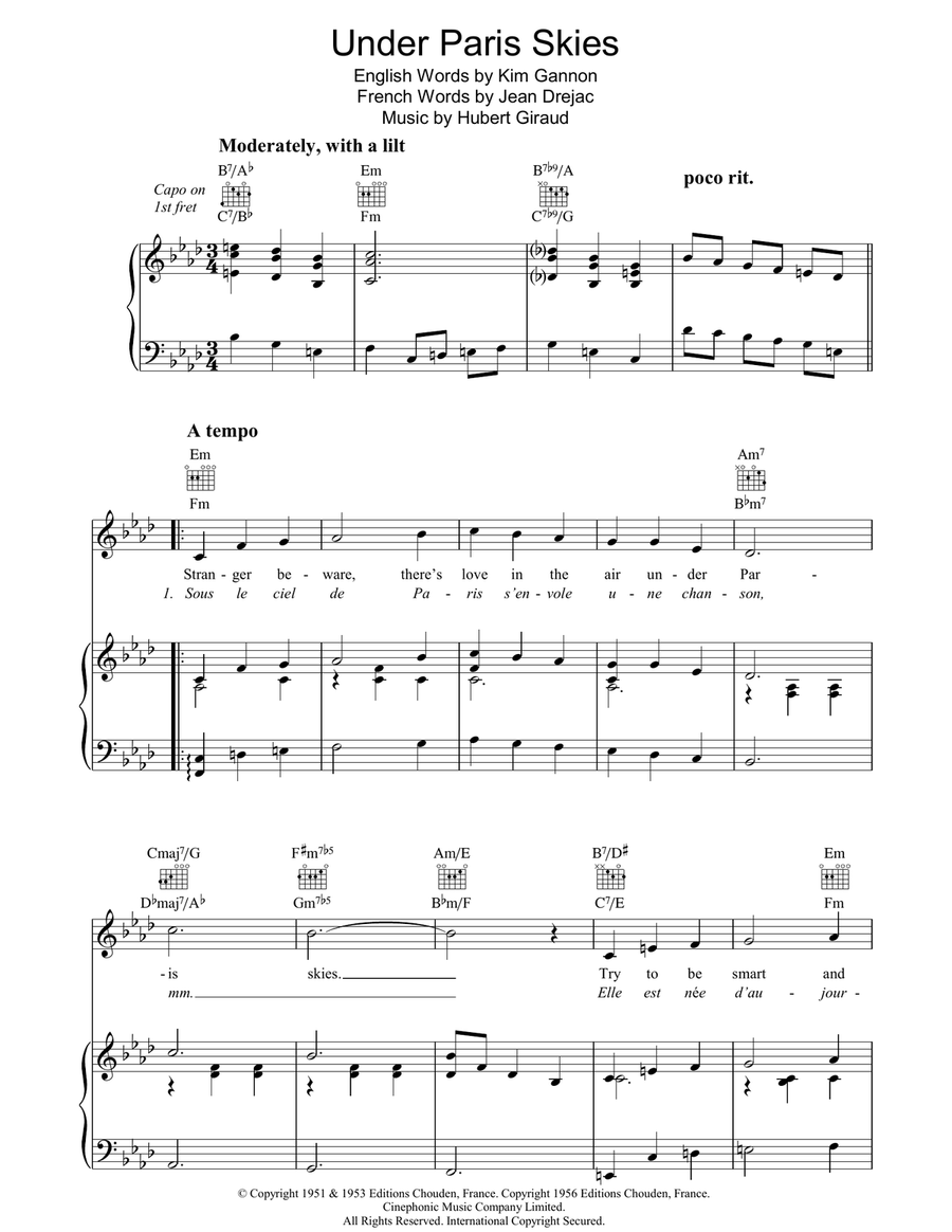 Under Paris Skies (Sous Le Ciel De Paris) Acoustic Guitar scores gallery preview page 1